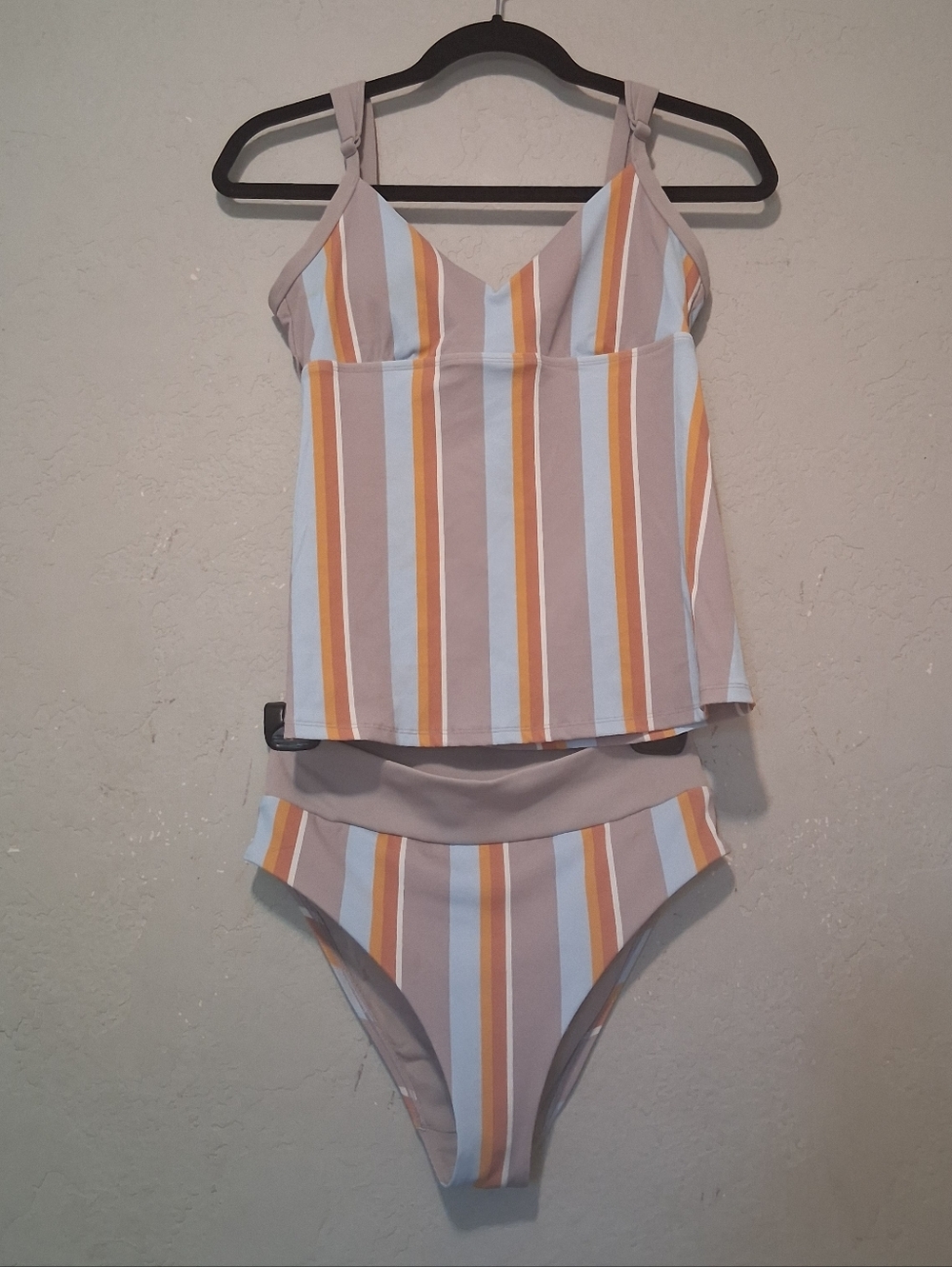 Skie Bart Piper Birthday Women‎ Swim Set Striped Beige/Blue SzM Swimwear Tankini